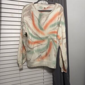 POL Vibrant Orange and Green Crew Neck Sweater